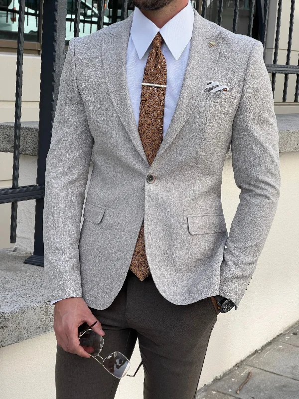 Printed Scarves Bojoni Astoria Slim Fit High Quality Pointed Collar Beige Blazer
