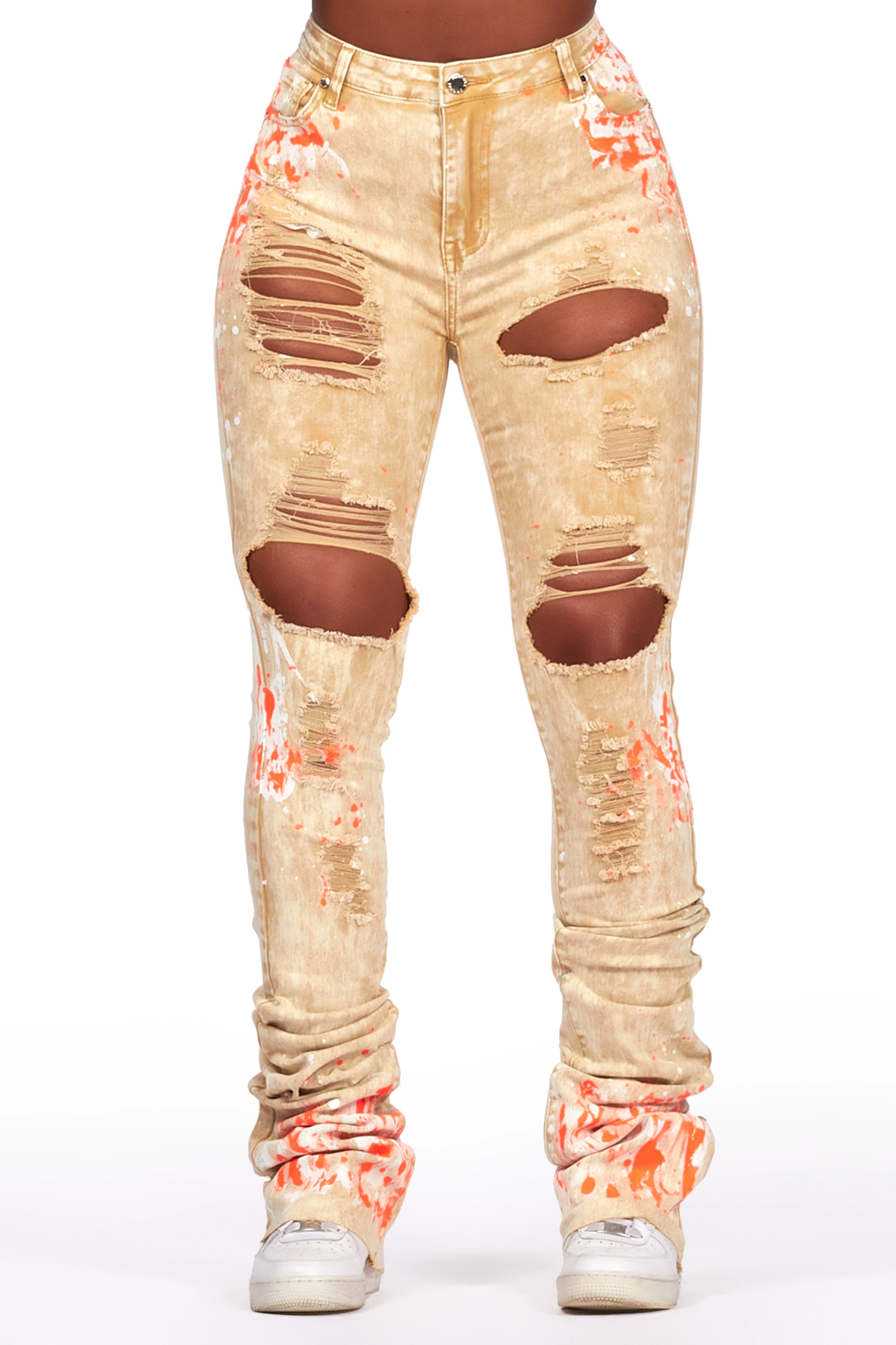 Youthful Vitality Calisha Tan Painted Super Stacked Jean