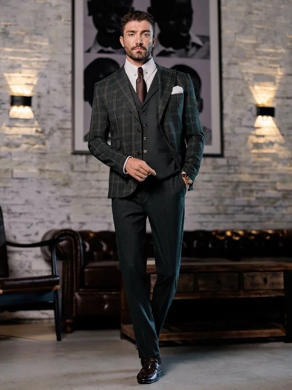 Lightwear Options Green Plaid Slim-Fit Suit 3-Piece