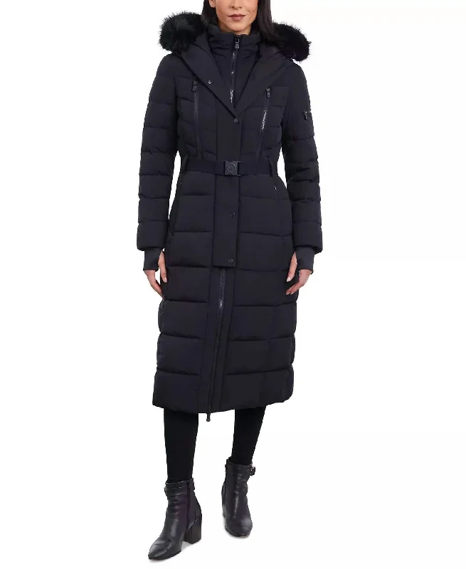Quality Tailoring Women's Scuba Belted Maxi Coat In Black