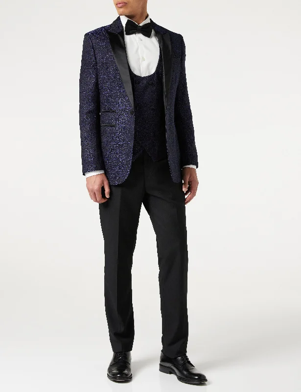 Urban Comfort BRIAN - Floral Jacquard Print Blue Tuxedo Jacket With Waistcoat