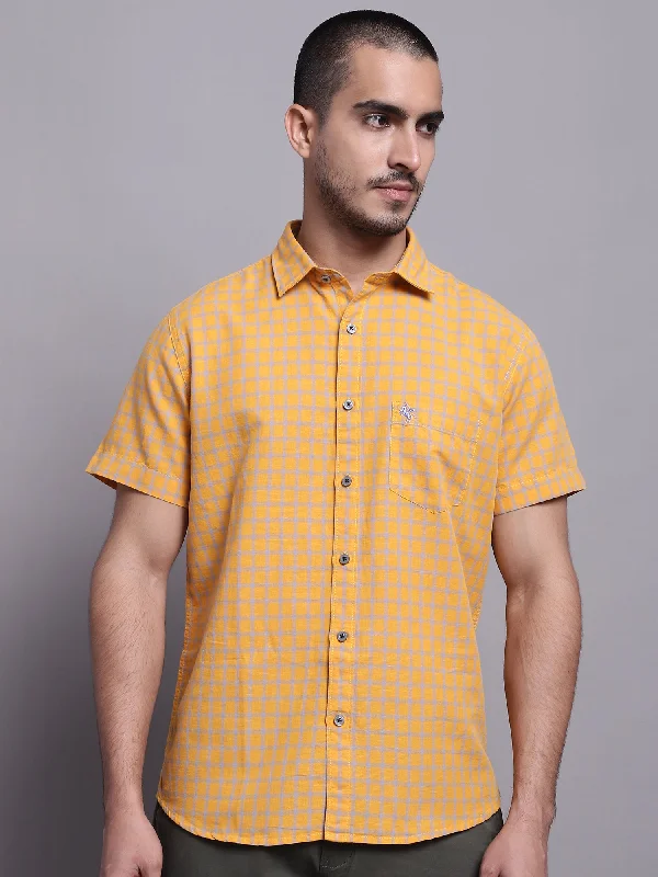 Functional Fashion Men's Mustard Casual Medium Checks Half Sleeve Shirt