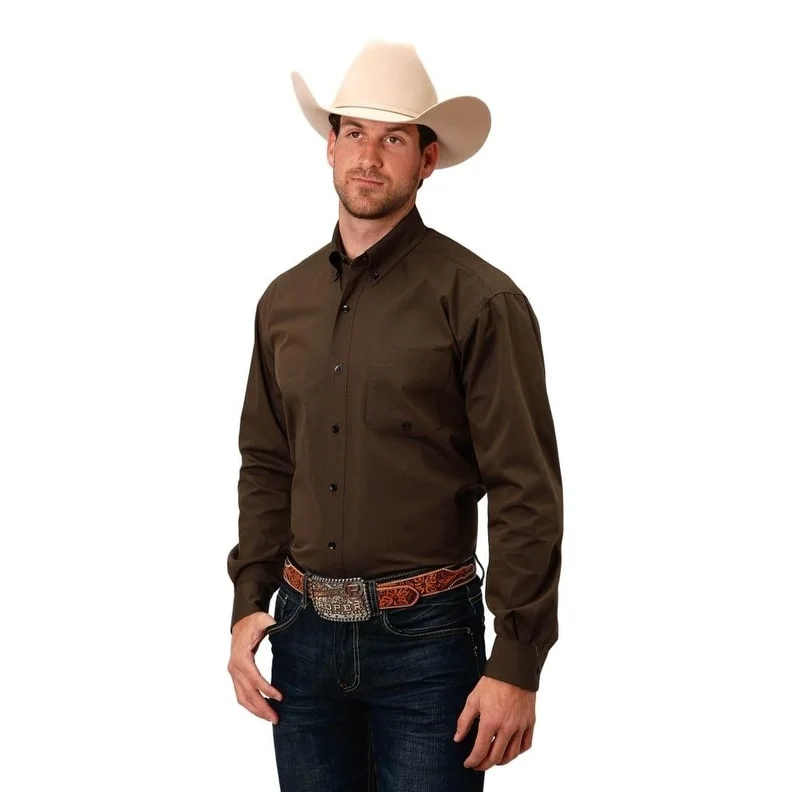 All-Purpose Wear Roper Western Shirt Mens Solid Long Sleeve Brown 03-001-0366-0730 BR
