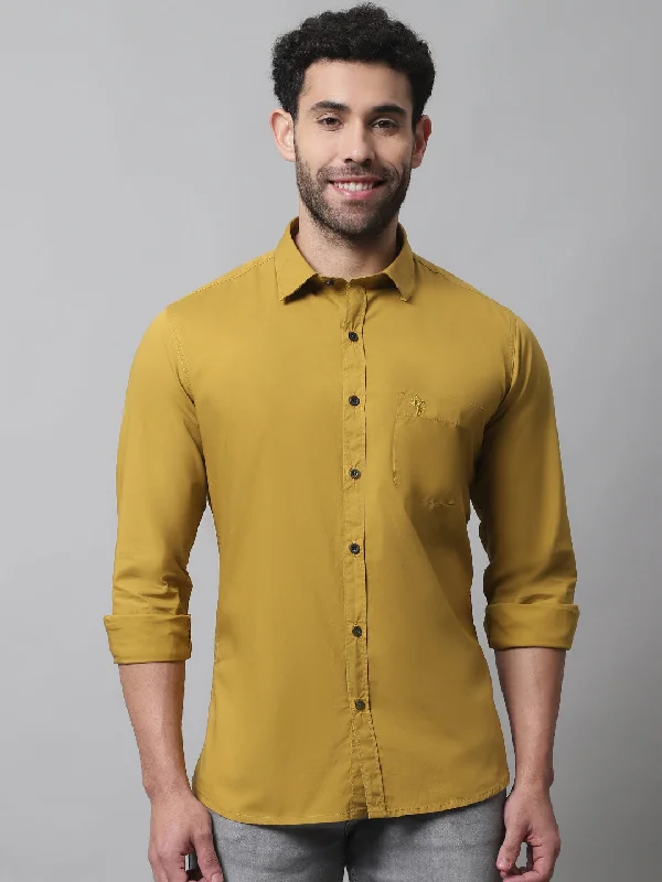 Soft T-Shirts Men's Mustard Casual Plain Stretch Full Sleeve Shirt