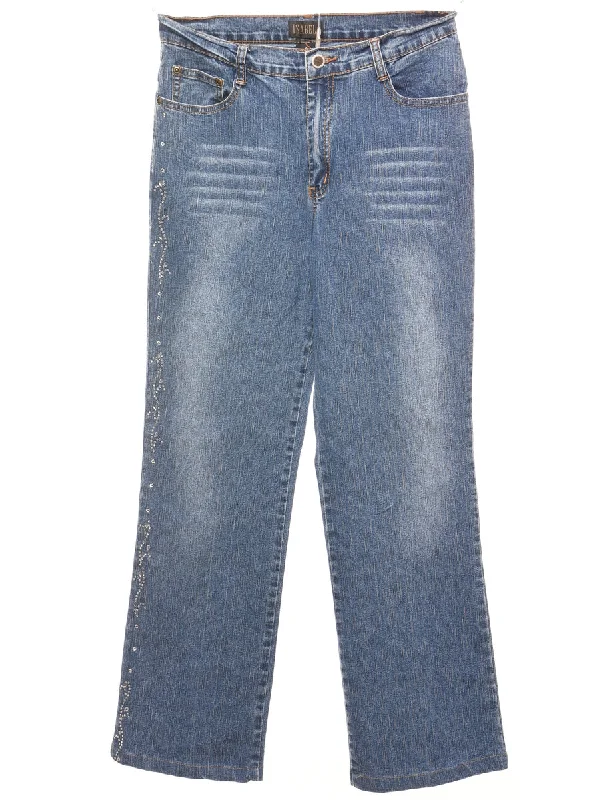 Street Fashion Embellished Light Wash Jeans - W29 L27