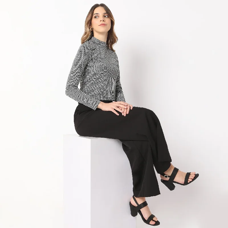 Goddess Outfit Fitted Houndstooth Mock Turtle Neck Full Sleeve T-Shirt