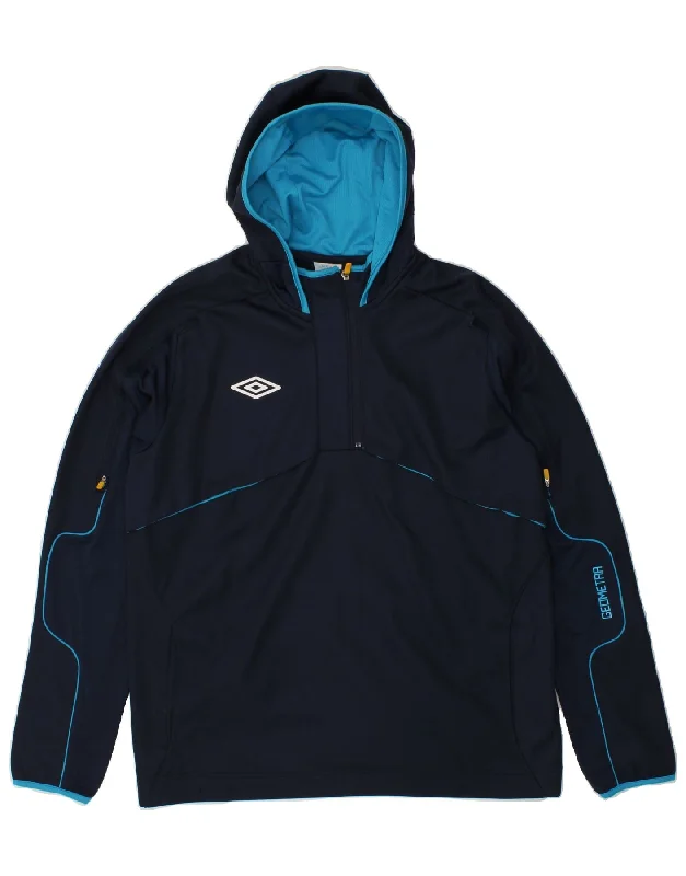 Classic Jackets UMBRO Mens Hooded Zip Neck Pullover Tracksuit Top XL Navy Blue Polyester