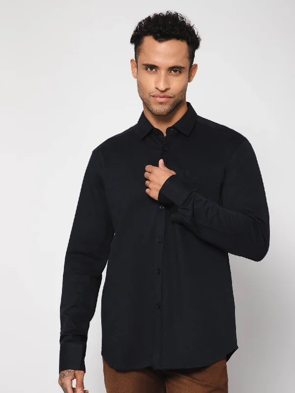 Comfy Apparel Men's Black Casual Knit Jersey Full Sleeve Shirt