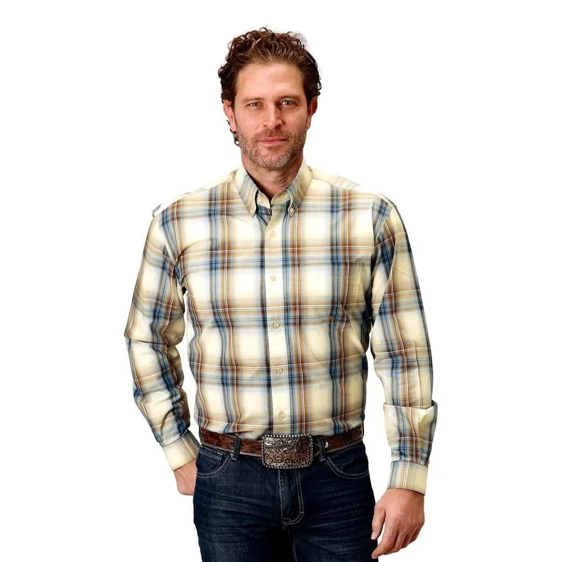 Casual Knitwear Roper Western Shirt Mens L/S Plaid Button Brown 03-001-0379-1051 BR