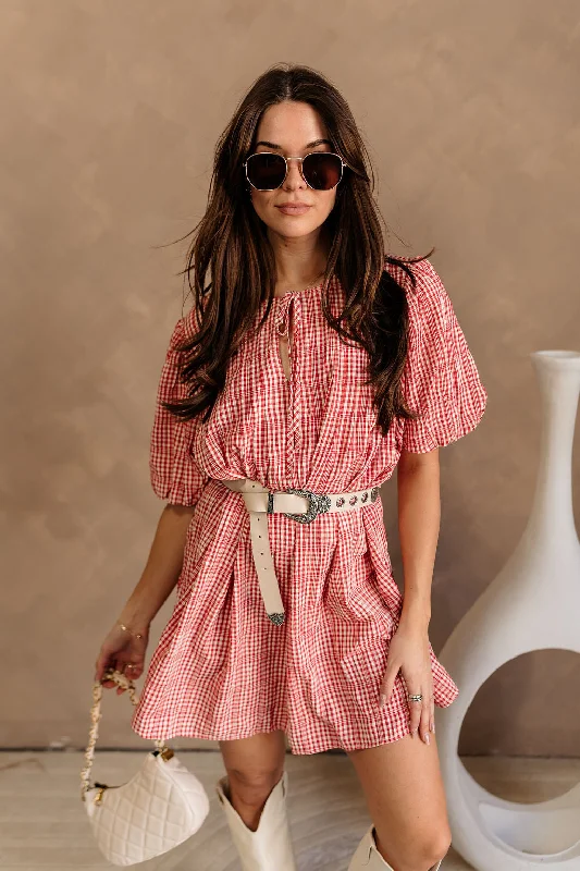 Celebrity Picks Poppy Red & White Gingham Mini Dress
