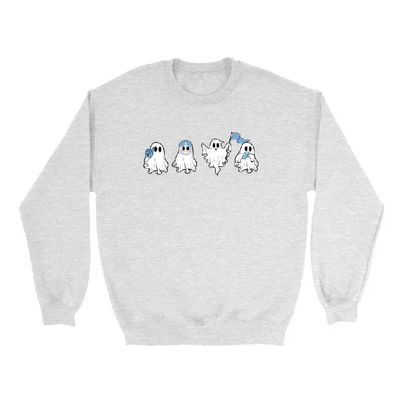 Long Trench Coats Carolina Fan Ghosts Adult Crewneck Sweatshirt in Grey