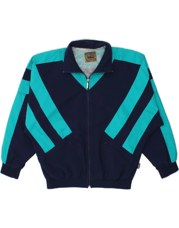 Lounge Wear VINTAGE Mens Tracksuit Top Jacket IT 48 Medium Navy Blue Colourblock