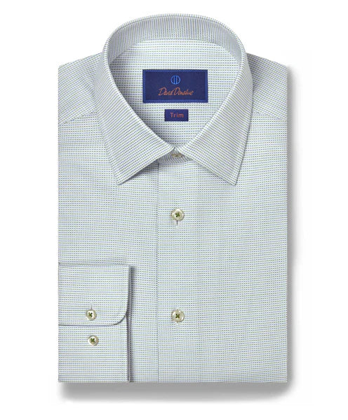 Functional Fashion David Donahue Grass & Blue Micro Tic Dress Shirt (Trim Fit)