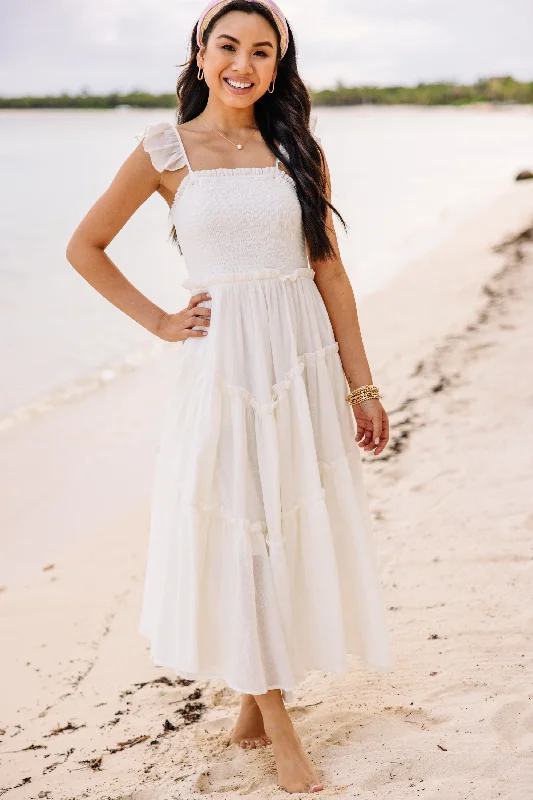 Fashion Innovation Pleasant Views White Smocked Midi Dress