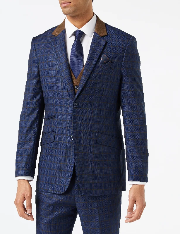 Relaxed Fit FALCO BLUE GRID CHECK JACKET AND WAISTCOAT
