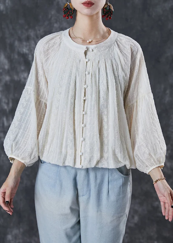Unique Prints DIY White Embroidered Cotton Shirt Tops Summer