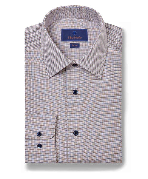 Everyday Outfits David Donahue Blue & Chocolate Textured Dobby Dress Shirt (Trim Fit)