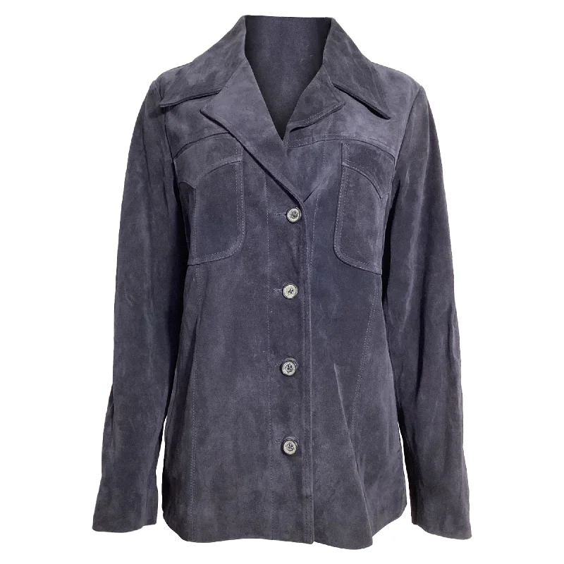 Boutique Recommendation Nili Lotan Buttoned Overshirt Jacket in Violet Suede