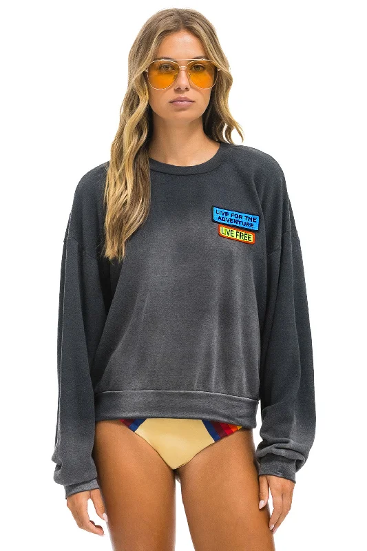 Leather Pants LIVE FREE + ADVENTURE PATCH RELAXED CREW SWEATSHIRT - FADED SMOKE