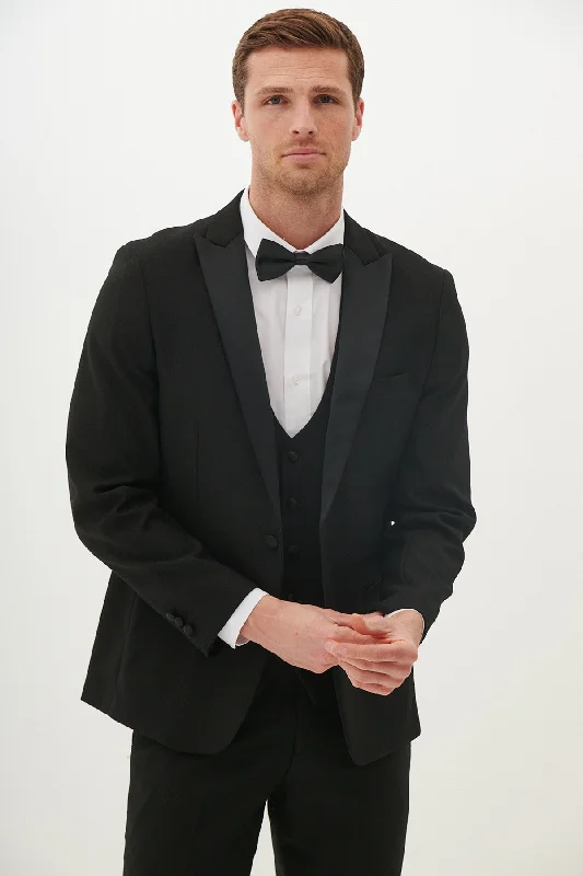 Timeless Style DALTON - Black Tux Lapel Diamond Blazer