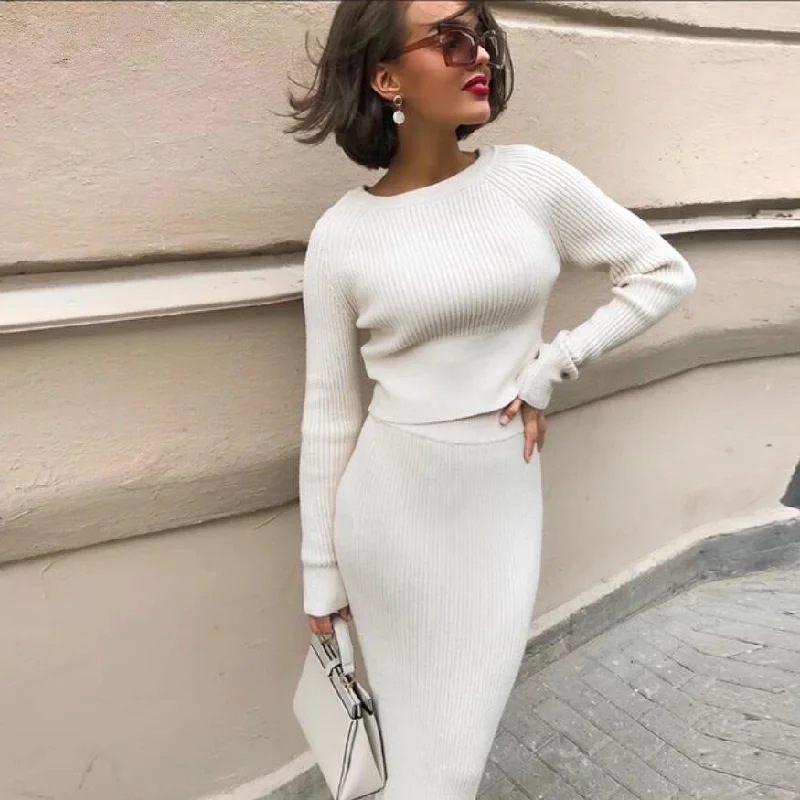 High-end Fashion Tracksuit Women's Knitted Sweater Skirt Two Piece Set