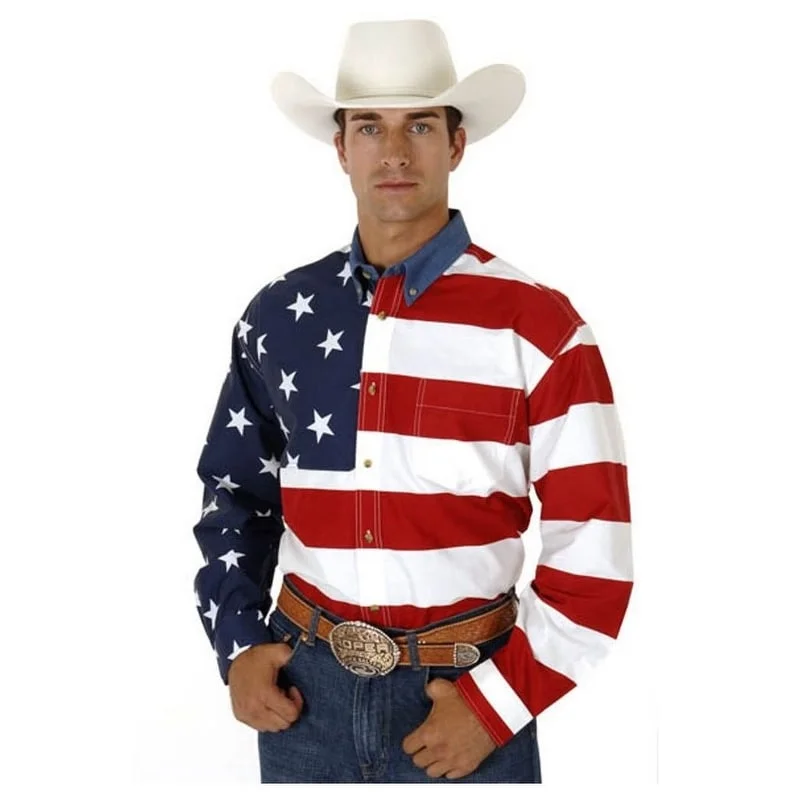 Sporty Suits Roper Western Shirt Mens L/S USA Flag Button Red 03-001-0185-0101 RE