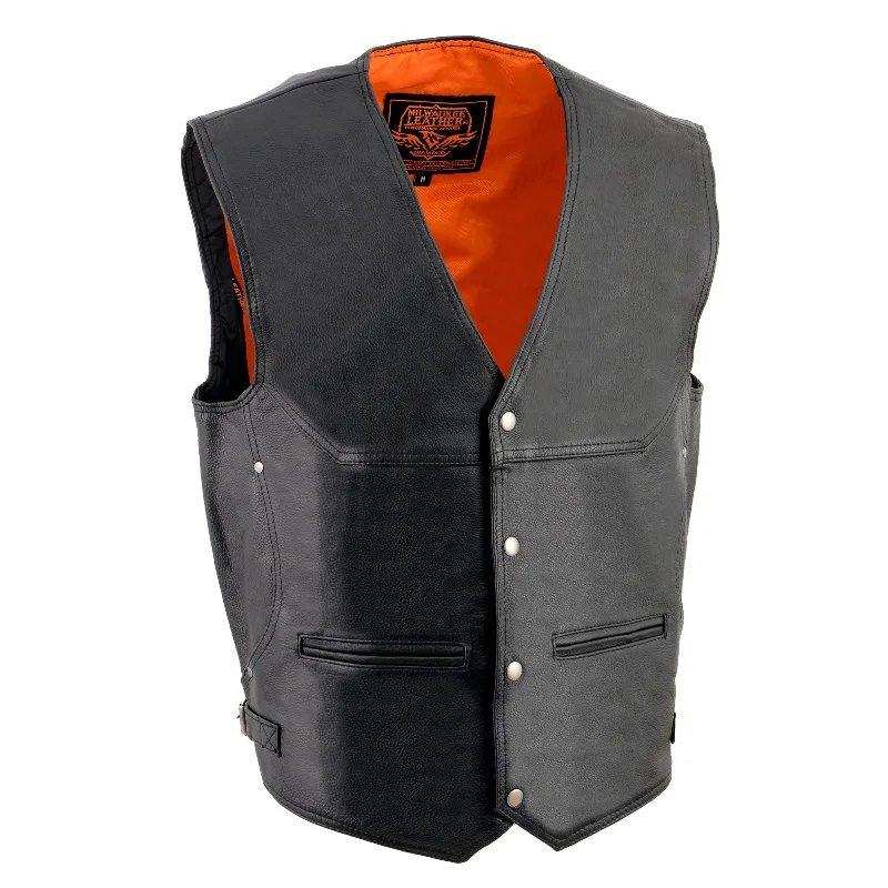 Premium Comfort Milwaukee Leather ML1927 Men's Black Premium Leather Side Buckle Motorcycle Rider Vest w/ Eagle Nickel Snaps Closure