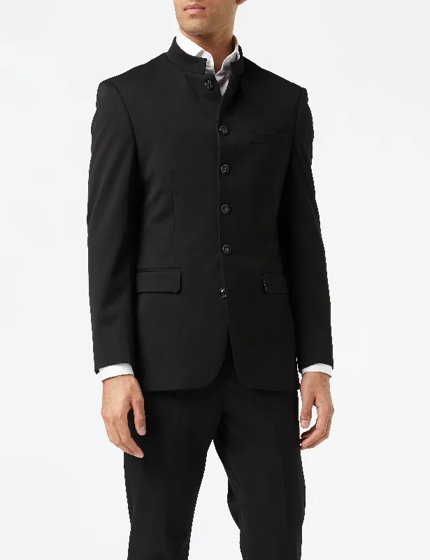 Street Hoodies CHINESE GRANDAD COLLAR BLACK NEHRU JACKET