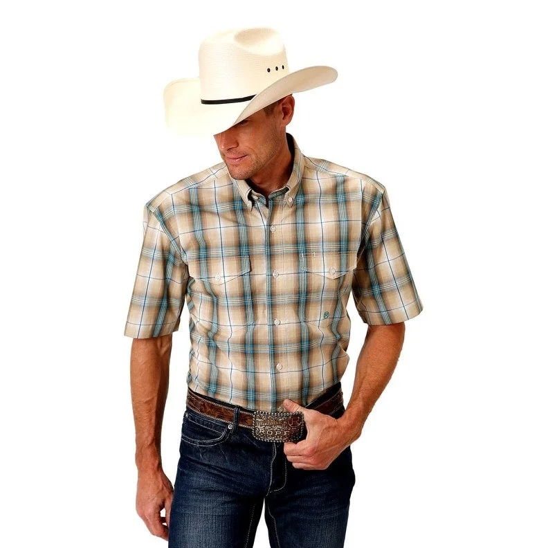 Smart Casual Roper Western Shirt Mens S/S Plaid Saddle Khaki 03-002-0378-4047 TA