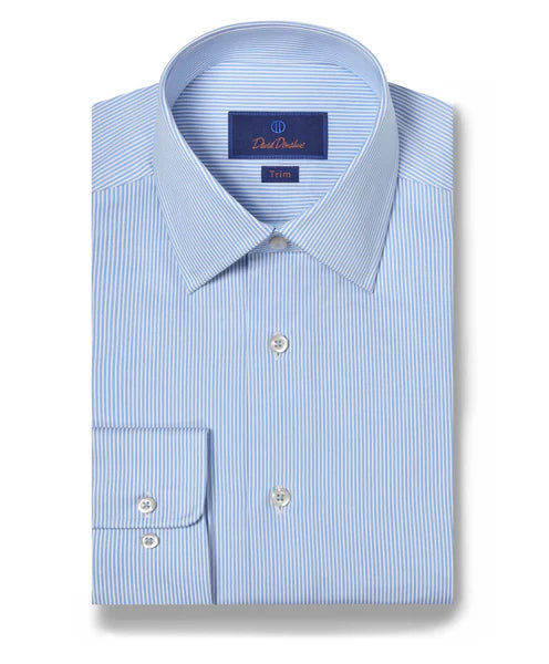 Effortless Style David Donahue Blue & White Fine Stripe Dress Shirt (Trim Fit)
