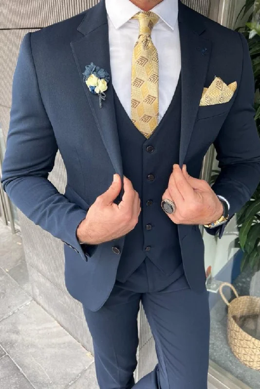 All-Purpose Wear Men's Blue Three Piece Suit Beach Wedding Suit Slim Fit Suit Groomsmen Suit Bespoke Tailoring