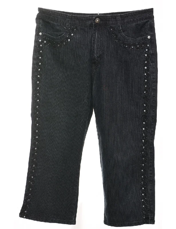 Boutique Recommendation Cropped Black Y2K Embellished Jeans  - W32 L21