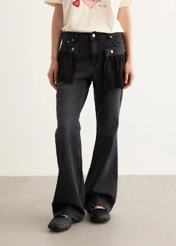 Sports Trend Flower Lace Attached Bootcut Jeans