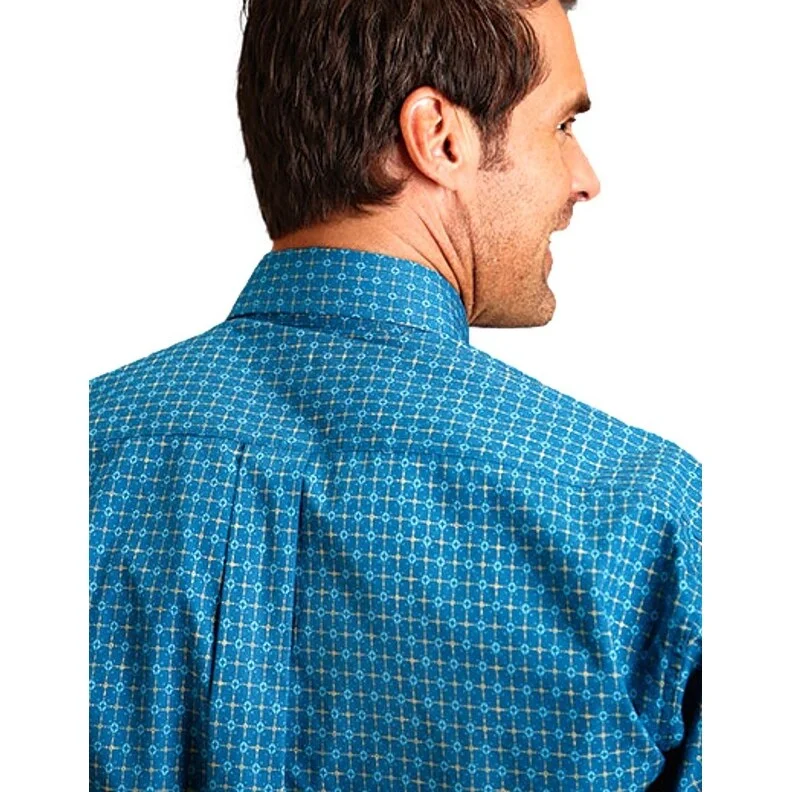 Casual Chic Stetson Western Shirt Mens L/S Button Geo Blue 11-001-0526-6061 BU