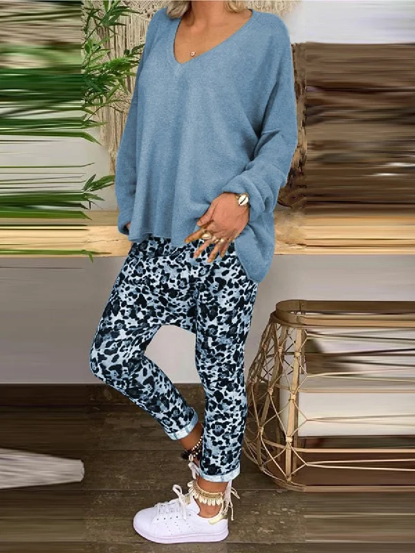 Editorial Design Fashionable Casual Loose Top Leopard Print Pants Suit