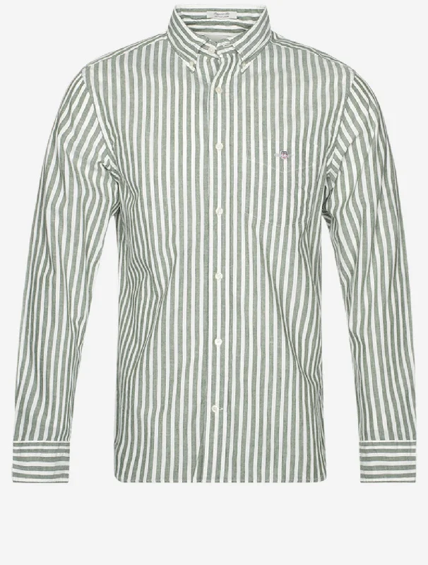 Luxury Comfort Regular Cotton Linen Stripe Shirt Pine Green