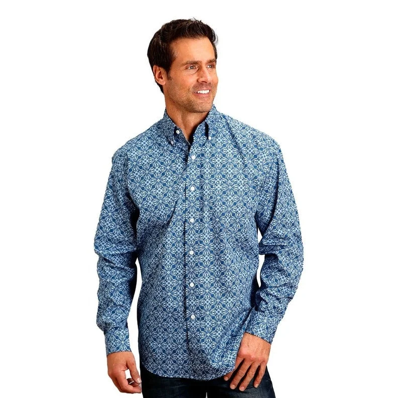 Everyday Wear Stetson Western Shirt Mens Long Sleeve Print Blue 11-001-0526-6065 BU