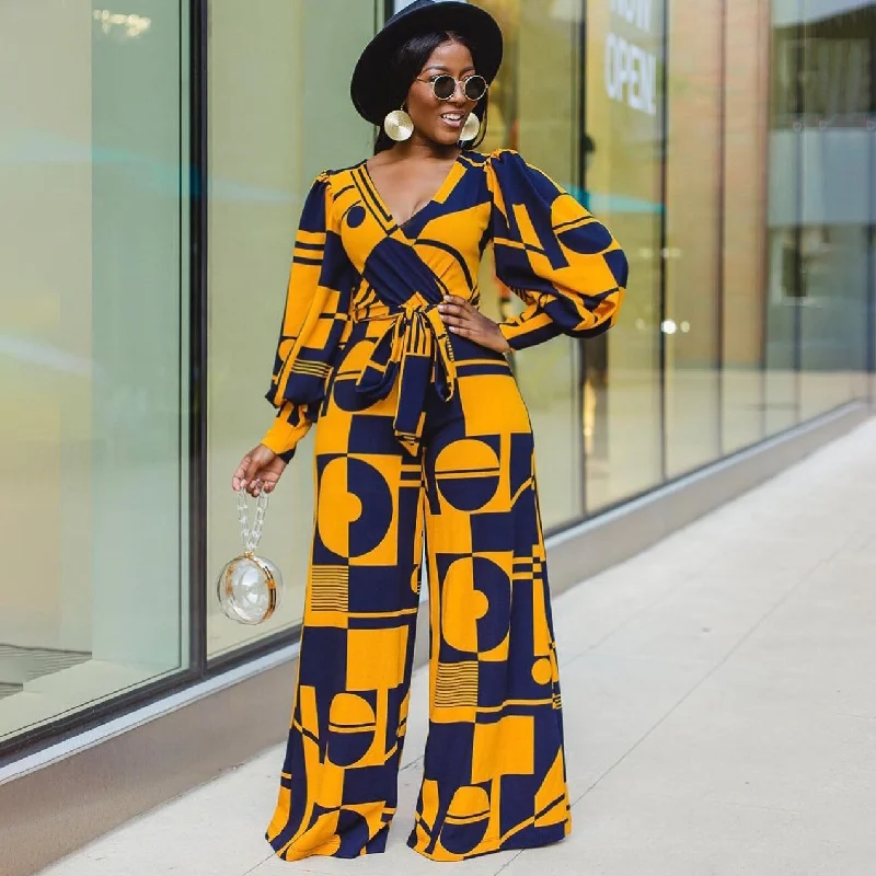 Boutique Recommendation African Long Sleeves High Waist Casual Loose Women Jumpsuits