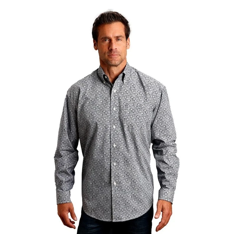 Sporty Chic Stetson Western Shirt Mens L/S Vintage Vine Blue 11-001-0526-1059 BU