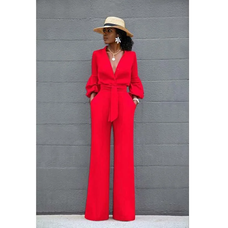 Free And Comfortable Casual African Women Office Lady Long Sleeves Jumpsuits