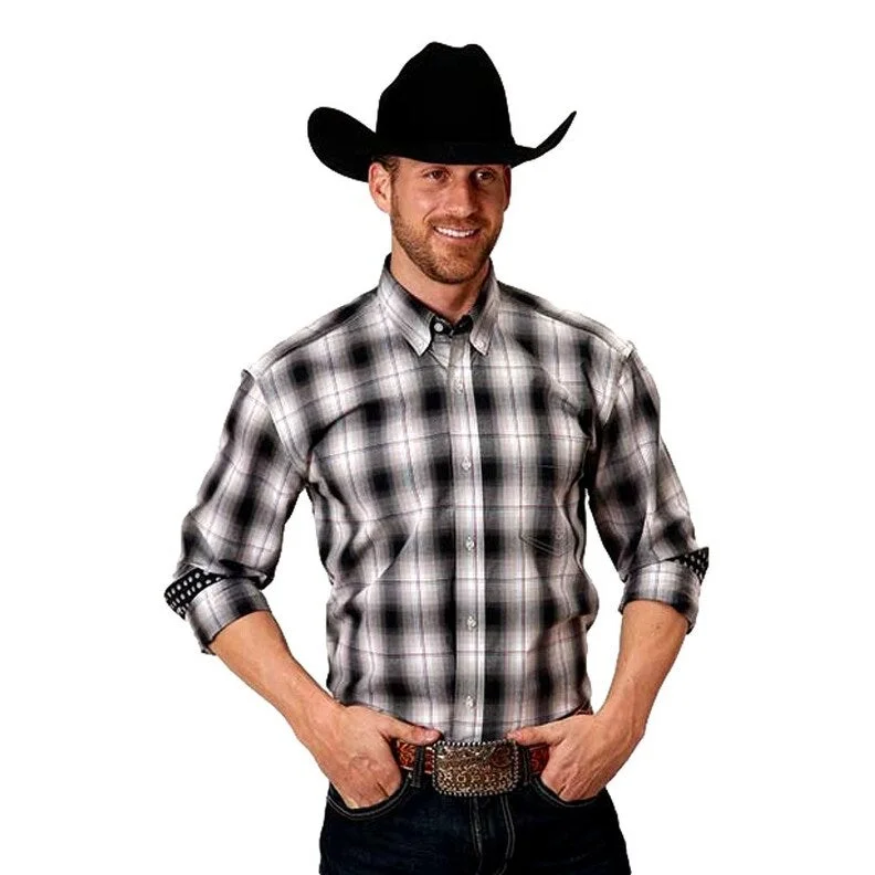 Smart Wear Roper Western Shirt Mens Long Sleeve Plaid Black 03-001-0379-1043 BL