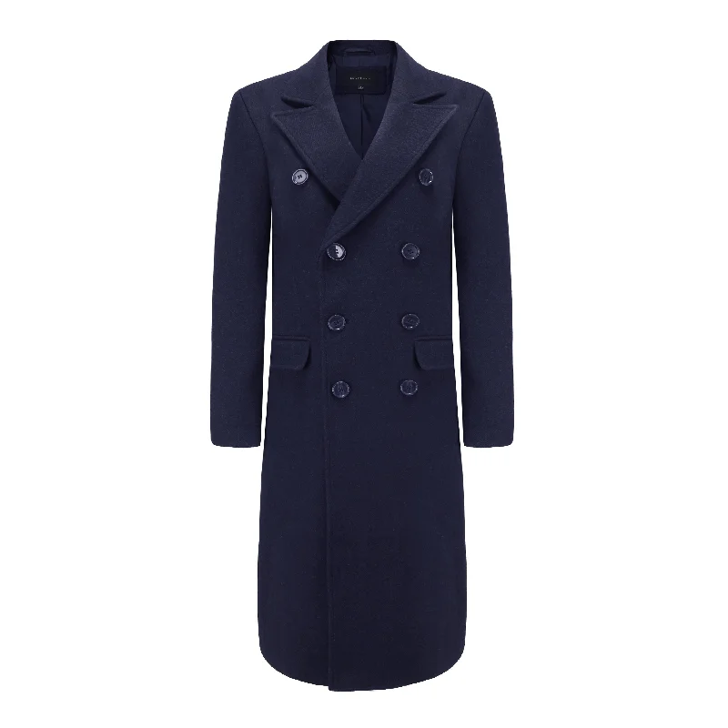 Classic Casual Men's Double-Breasted Knee Length Wool Blend Three Button Long Jacket Overcoat Top Coat