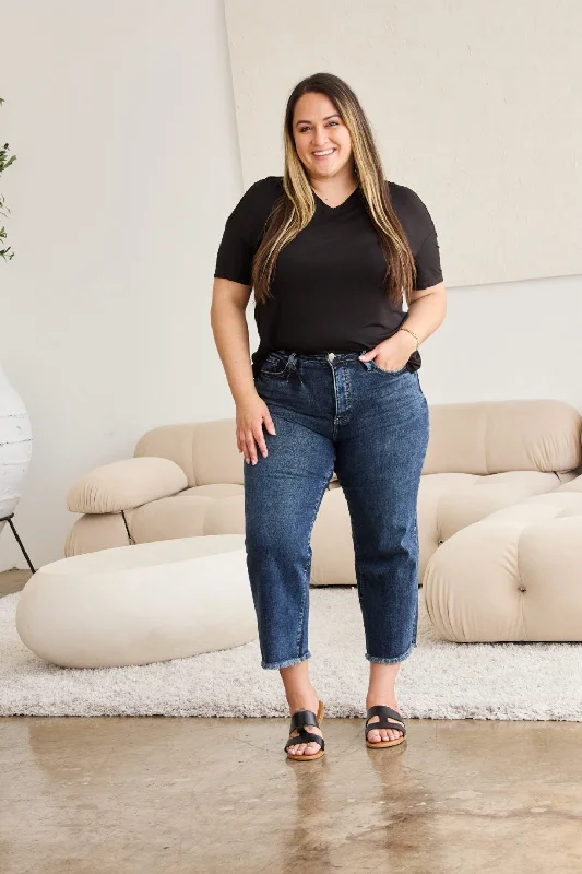 Celebrity Picks Tummy Control High Waist Raw Hem Jeans