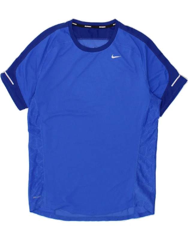 Stylish Sneakers NIKE Mens Dri Fit T-Shirt Top Medium Blue Colourblock Polyester