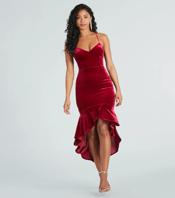 Printed Patterns Feeling Sultry Velvet Mermaid Midi Dress