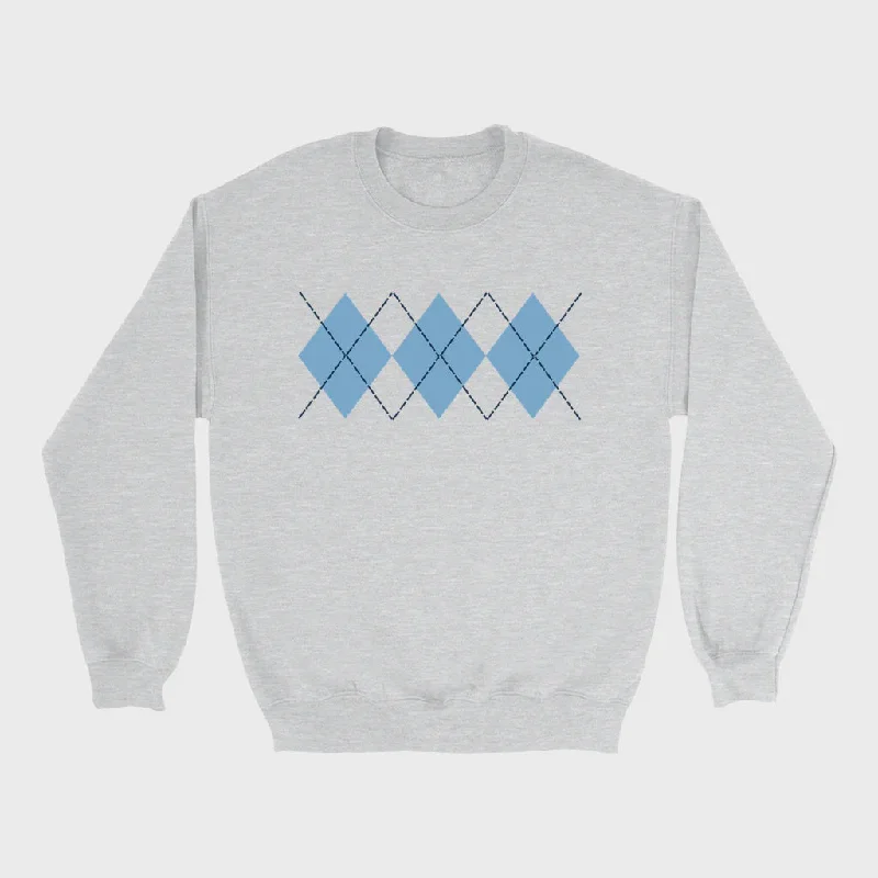 Techwear Fashion Carolina Blue Argyle Ash Grey Adult Sweatshirt