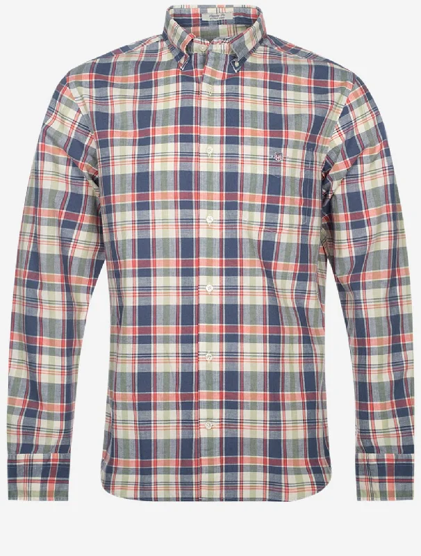 Stylish Sneakers Regular Cotton Linen Check Shirt Dusty Blue Sea