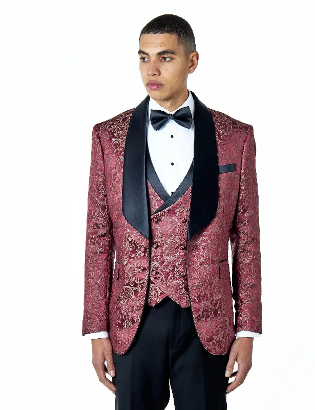 Casual Boots LOUIS – MAROON JACQUARD PRINT TUXEDO JACKET