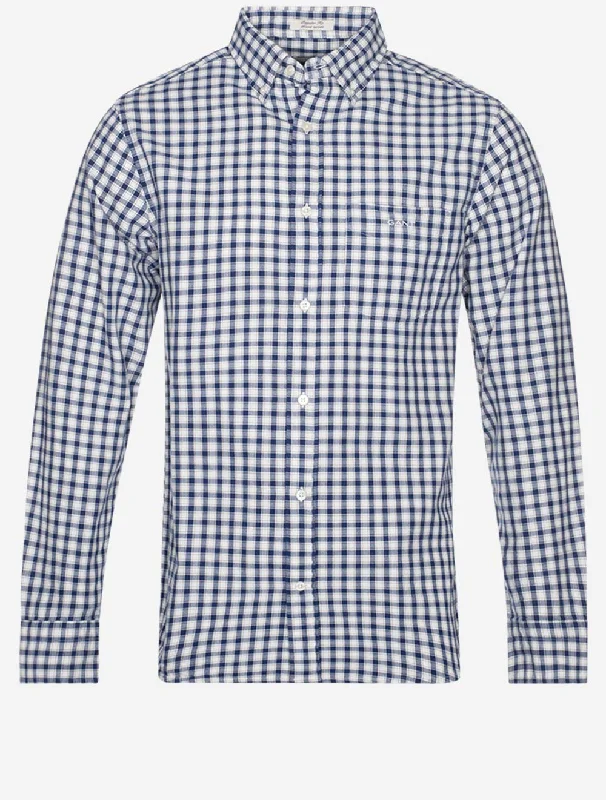 Minimalist Style Regular Archive Oxford Check Shirt Deep Blue