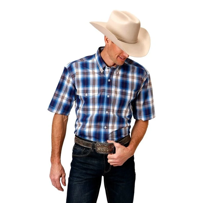 Modern Style Roper Western Shirt Mens S/S Up Plaid Royal Blue 03-002-0378-2084 BU
